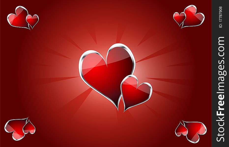 Red hearts  on red background