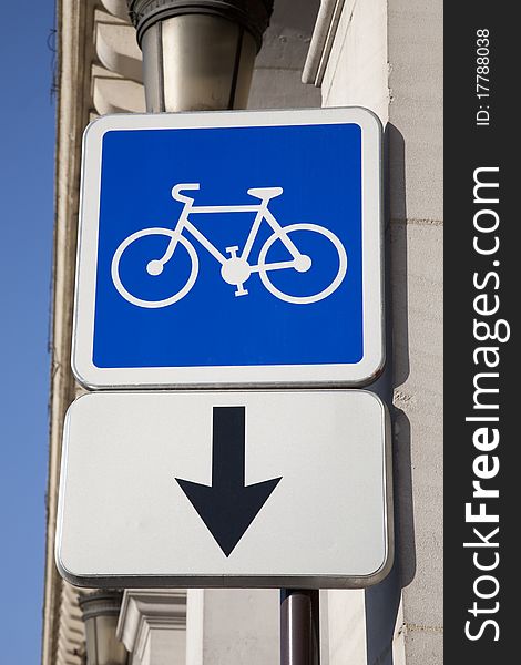 Cycle Lane Sign on Street in Paris, France