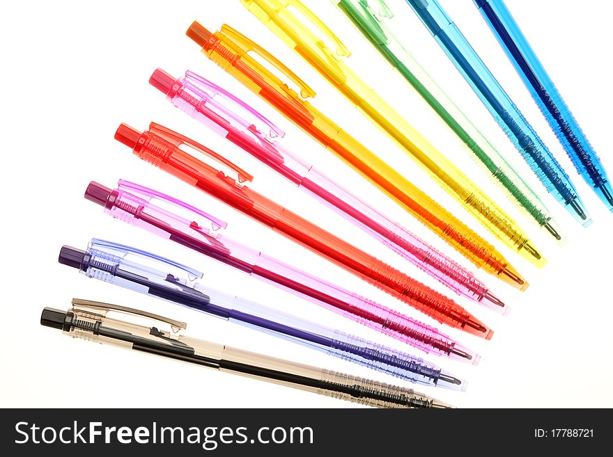 Colorful pens isolated on white background