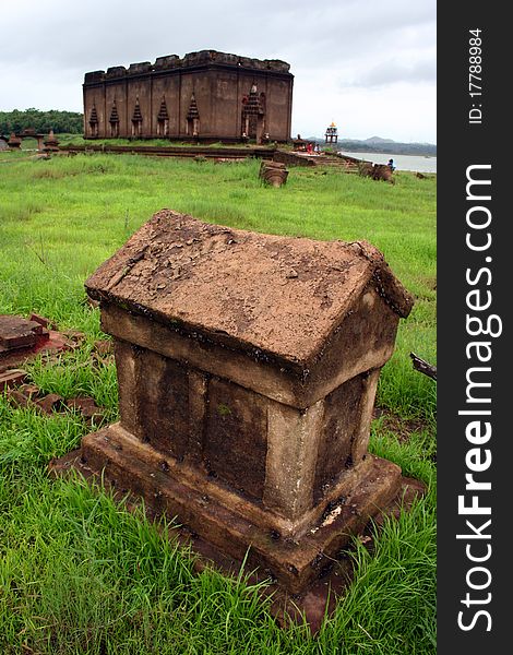 Ancient temple was awash after dam construction at Kanchanaburi, Thailand