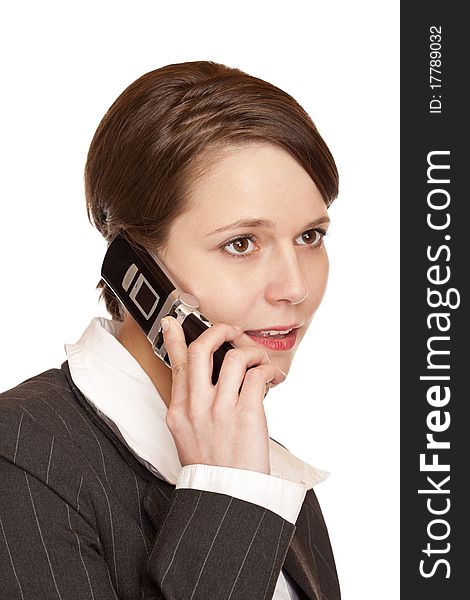 Business woman talks on the telephone