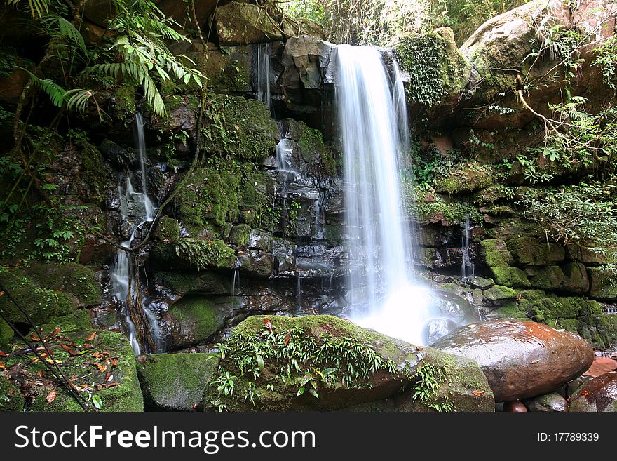 Beautiful Waterfall In Deep Forest.