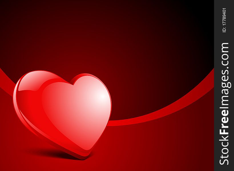 Red glossy heart in perspective background