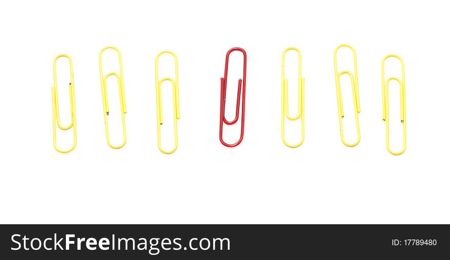 Color paper clips isolated on white