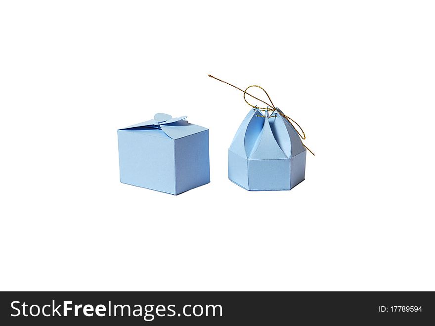 Blue gift boxes on white background