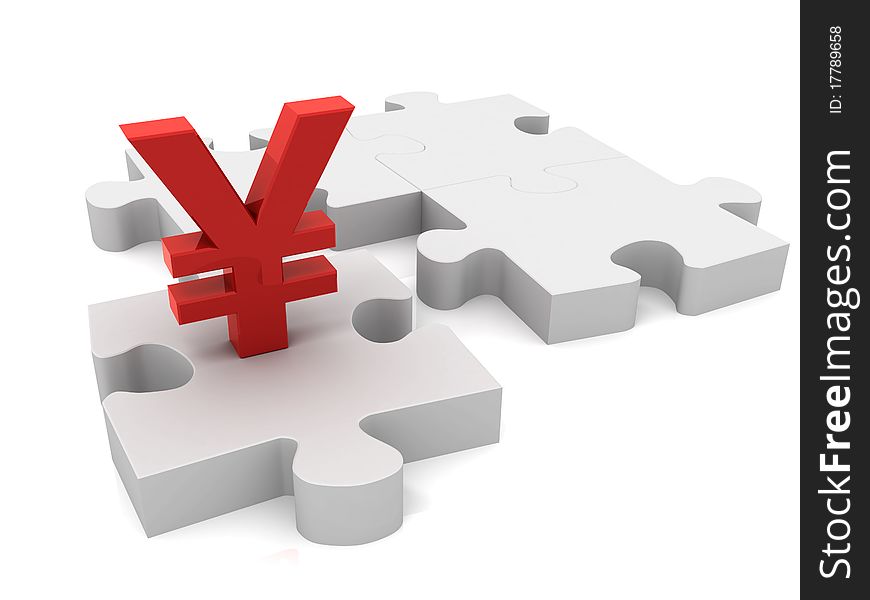 Japanese yen puzzle piece. 3D render.