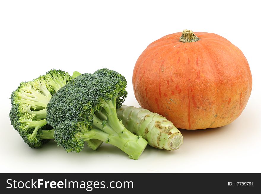 Fresh vegetables - close up of pumpkin and broccoli