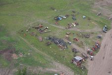 Environment Pollution, Dump Of Old Cars - Aerial Stock Photography