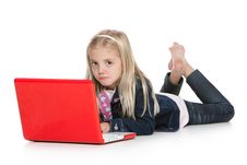Cute Little Girl Lying Down With Laptop Isolated O Royalty Free Stock Image Cute Little Girl Lying Down With Laptop Isolated O Royalty Free Stock Image