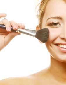 Attractive Young Adult Woman Applying Blusher Stock Photos Attractive Young Adult Woman Applying Blusher Stock Photos