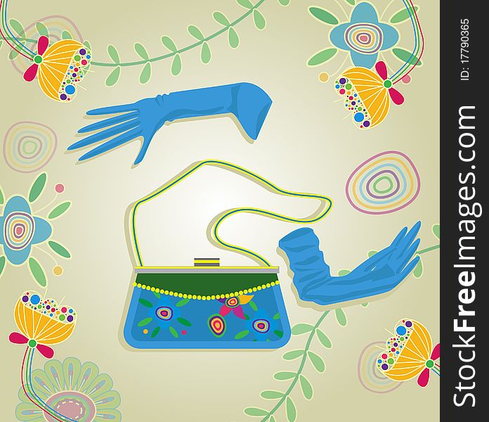 Handbag and gloves. Vector illustration