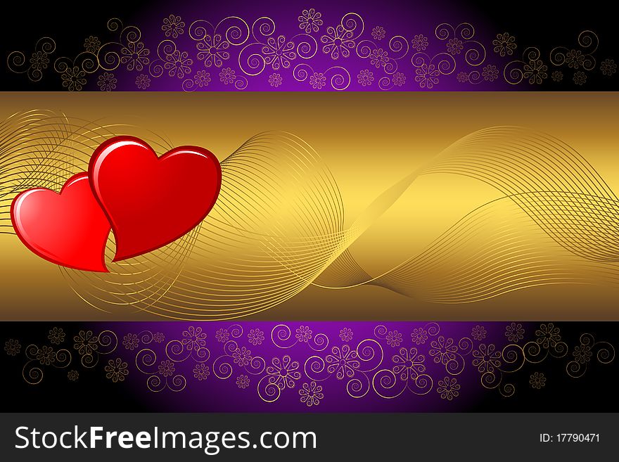 Banner with two hearts on a flower background. Banner with two hearts on a flower background.