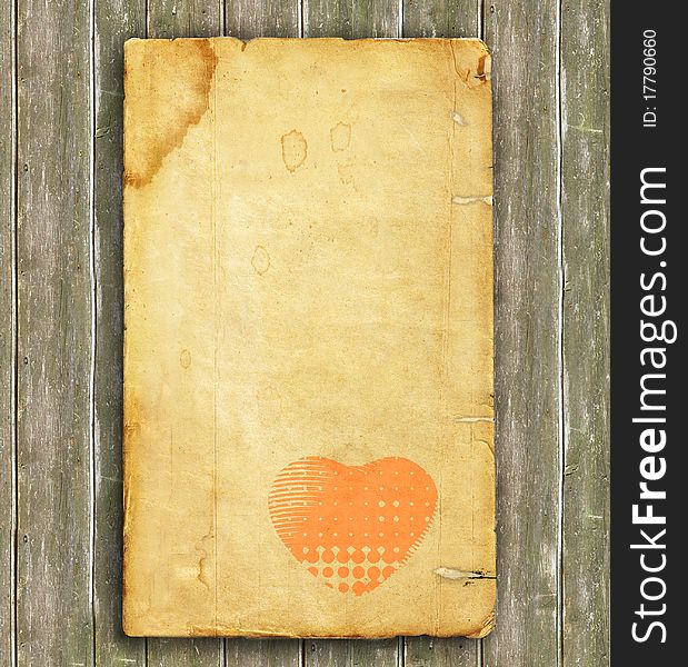 Brown background image with the texture of old paper and heart. Brown background image with the texture of old paper and heart