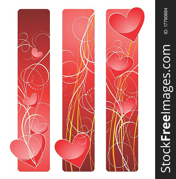 Vector illustration of banners contains hearts and wavy lines.