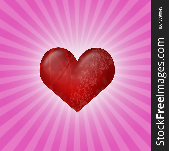 Red decorated heart on the pink background. Red decorated heart on the pink background