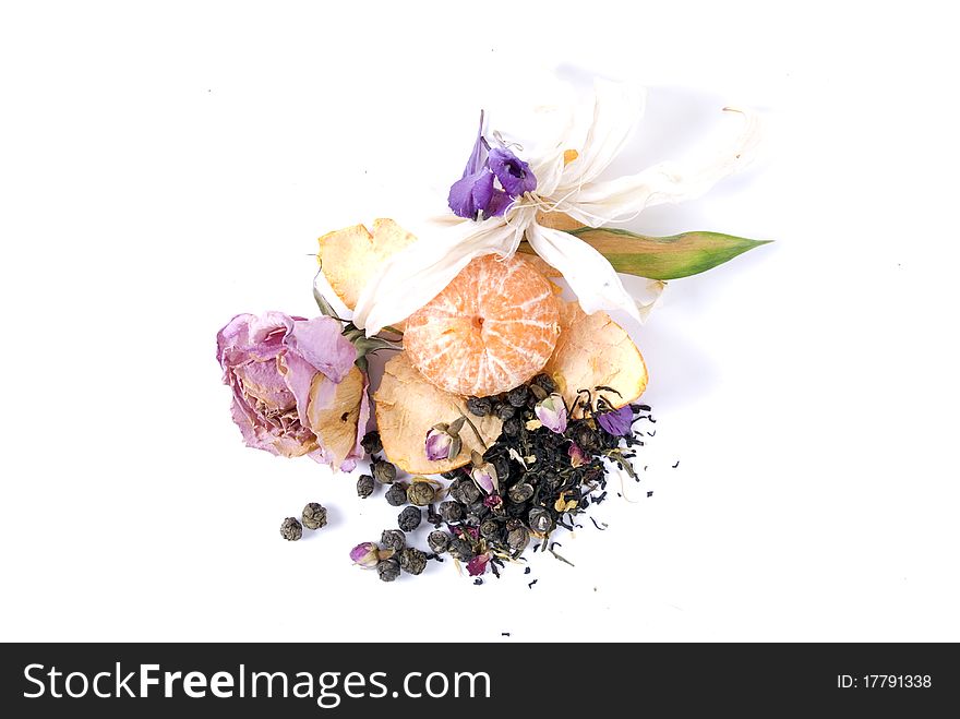 Composition made of dried flowers and citrus. Composition made of dried flowers and citrus