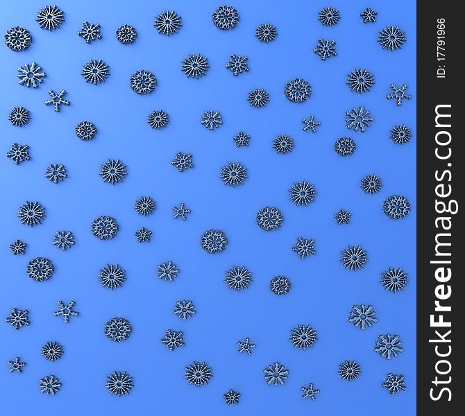 Abstract silver snowflakes on a blue background