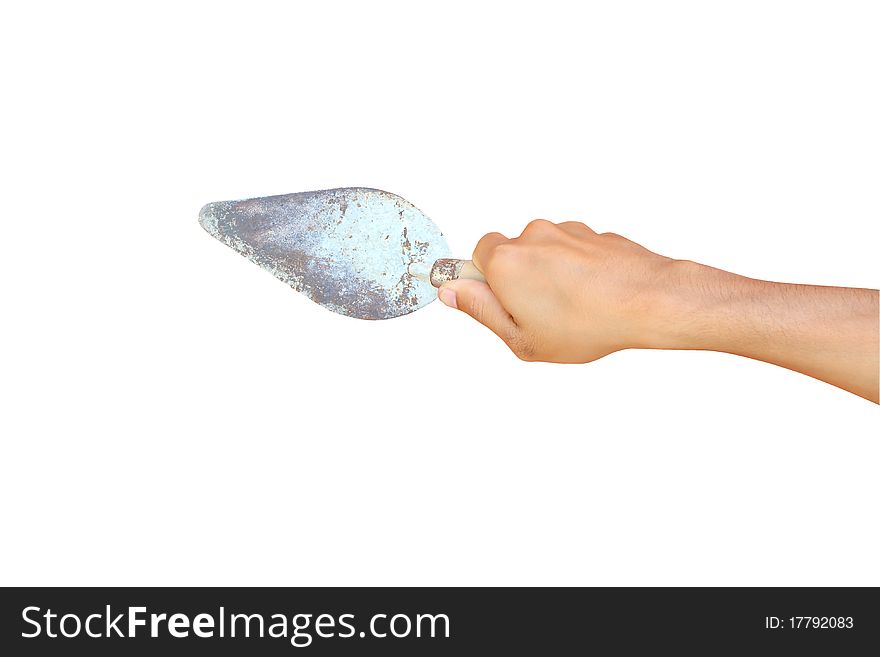 Palette-knife in hand isolated on a white background