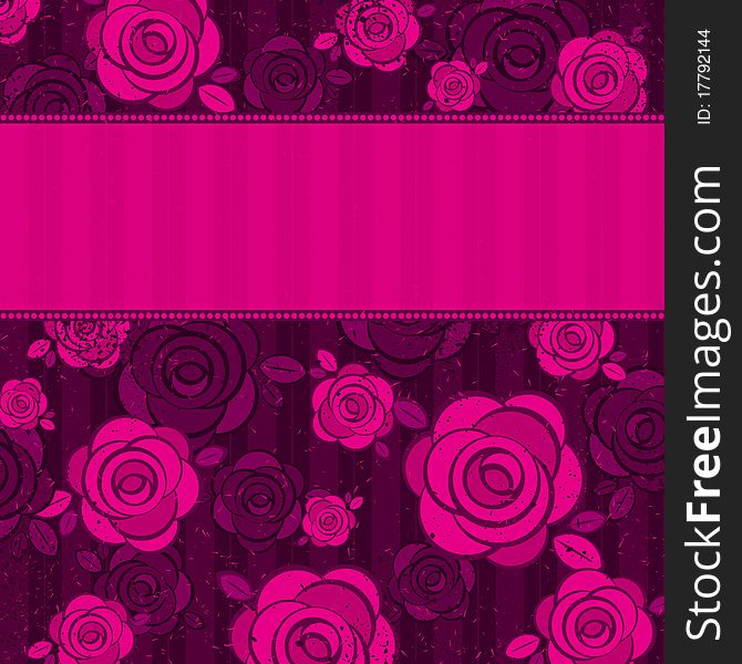 Pink valentine background with roses, illustration