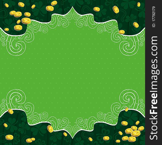 Green Background With Shamrock And   Golden Coins