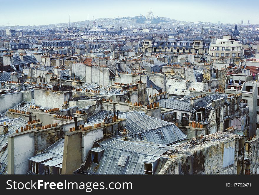 Paris rooftops shot from Notre Dame looking towards the Sacre Coeur