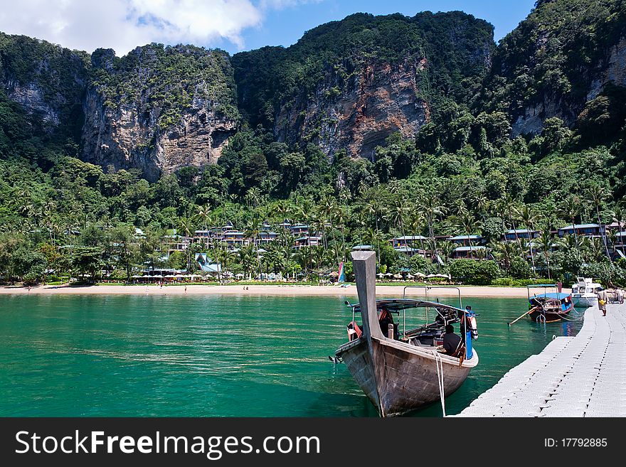 Longtail Boat Moored at pontoon in Thailand