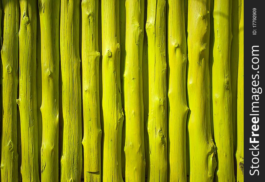 Wall made of natural timber Painted bright green. Wall made of natural timber Painted bright green