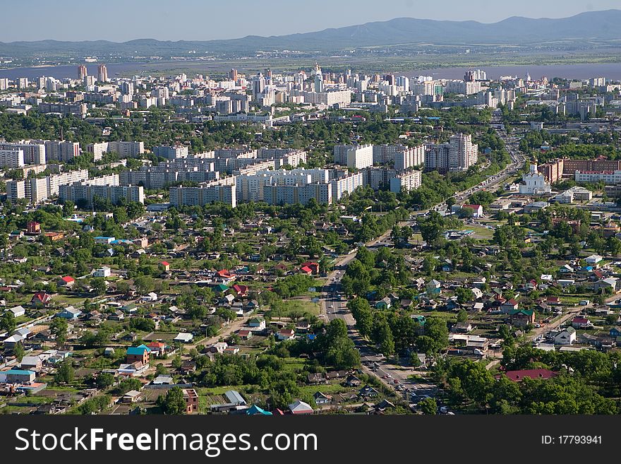 Photo of city from the helicopter. Cityscape - Aerial View. Photo of city from the helicopter. Cityscape - Aerial View