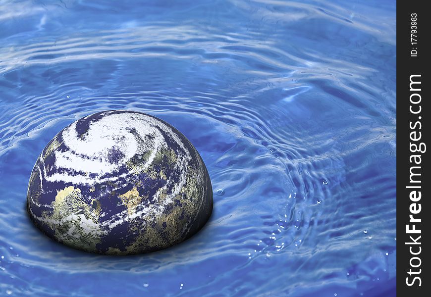 This image shows the Earth floating in an ocean of water. This image shows the Earth floating in an ocean of water