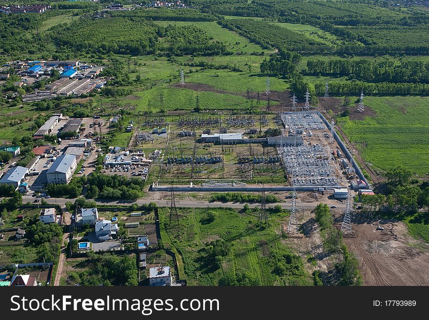 photo of power station from the helicopter. object of energetics - Aerial View