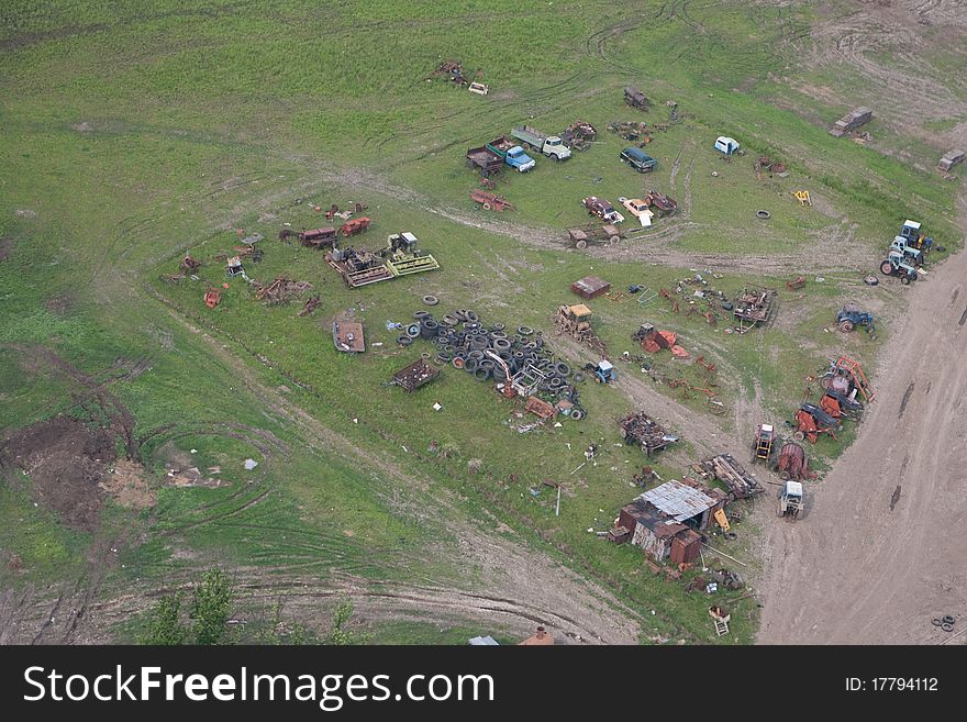 Environment Pollution, dump of old cars - Aerial