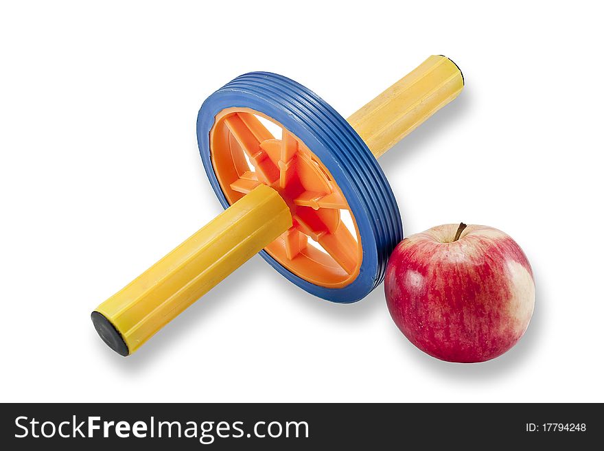 Wheel with handles and an apple for strength training. Wheel with handles and an apple for strength training