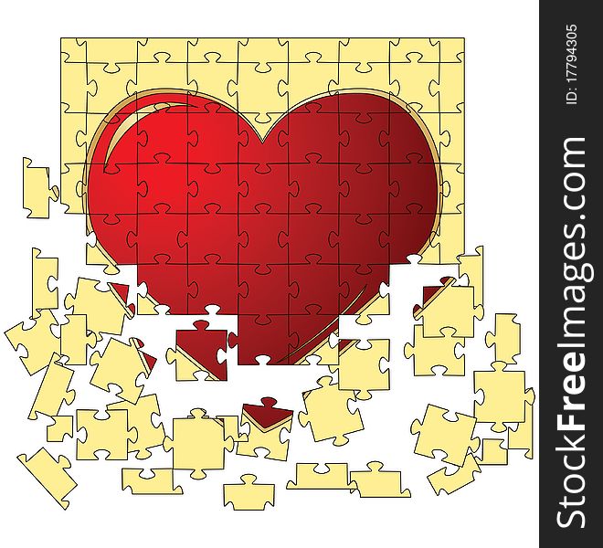 The red heart collected from puzzles. Vector illustration