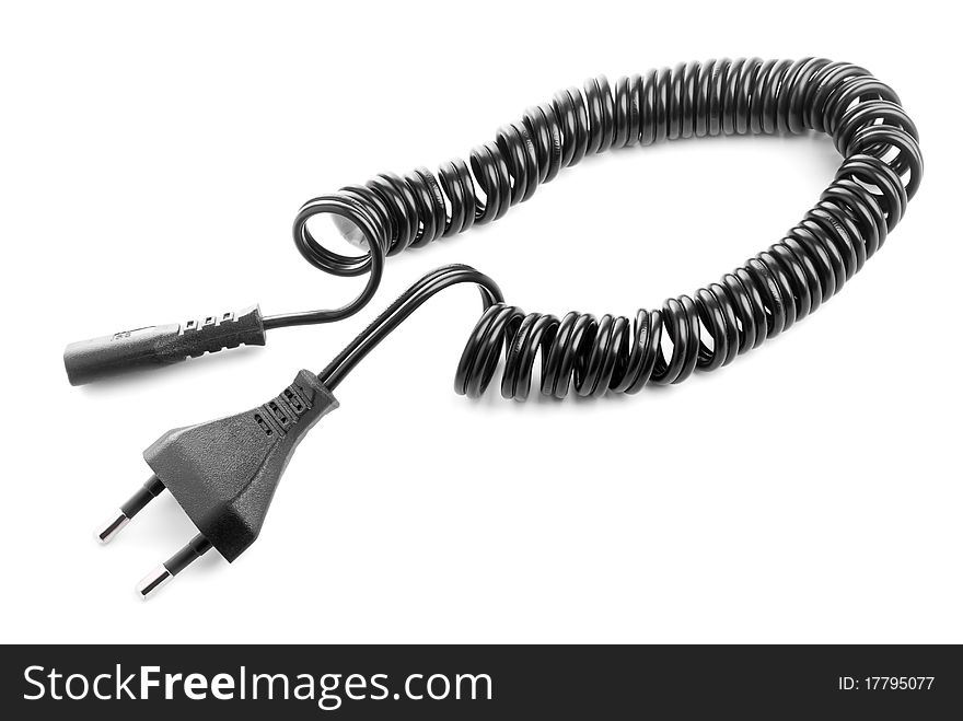 Black spiral cable on a white background. Black spiral cable on a white background