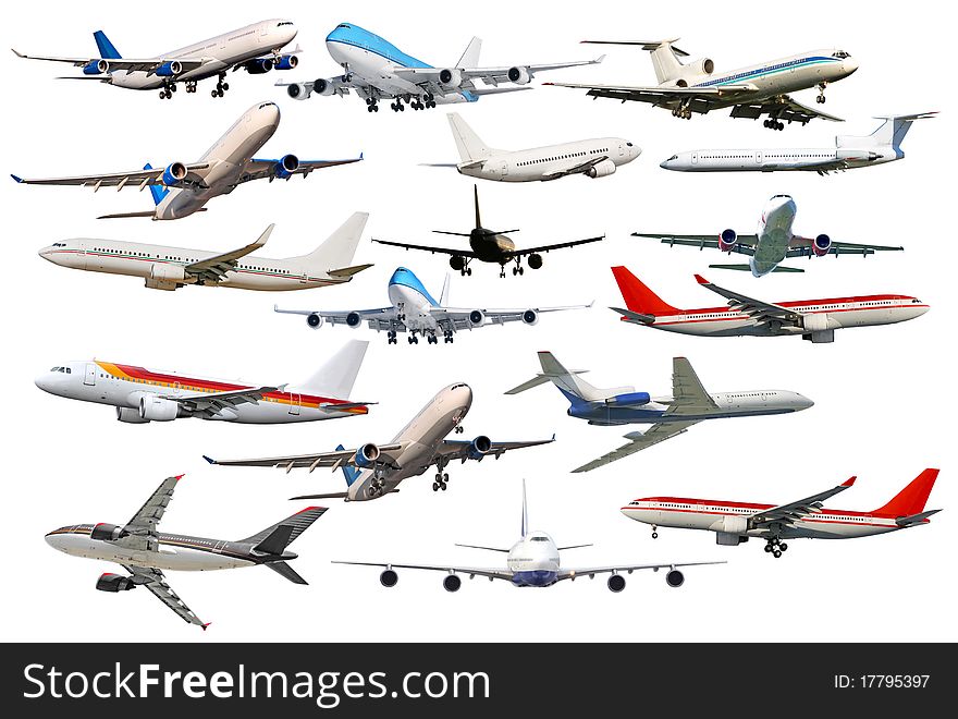 Large collection of aircraft. White background