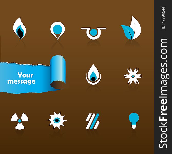 Set of black and blue icons. Vector art