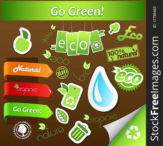 Set of green ecology icons. Vector art