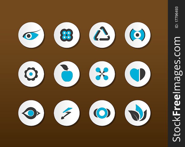 Set of black and blue icons.  Vector art