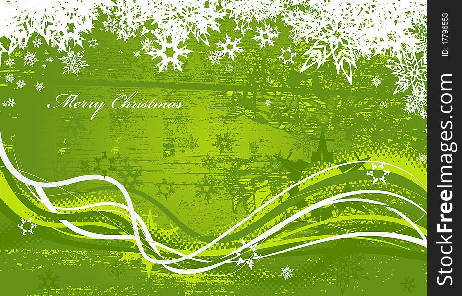 Christmas green background with snow flakes.