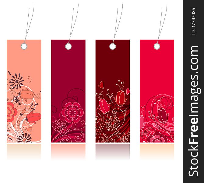 Four red shopping floral tags for any seasons