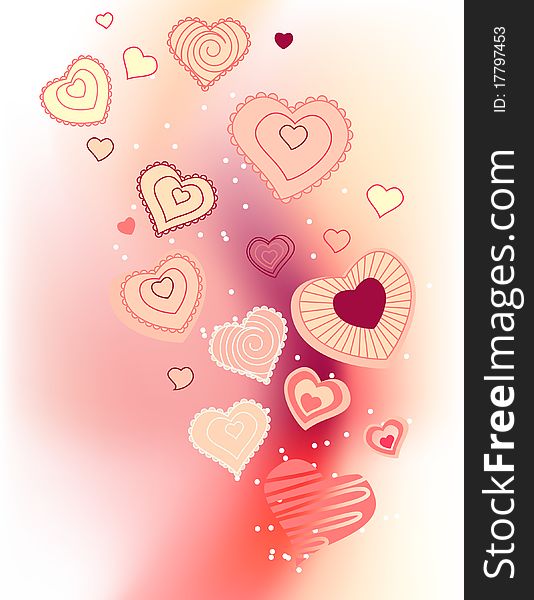 Valentine greeting card with different pink hearts. Valentine greeting card with different pink hearts