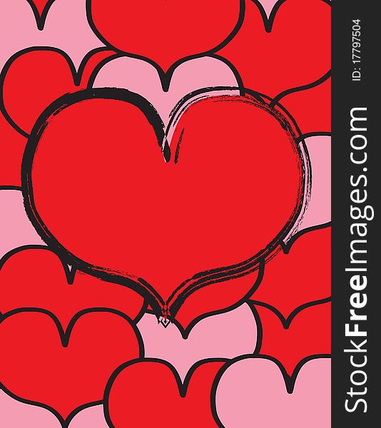 Vector illustration of a background of hearts with center heart available for optional customized text. Vector illustration of a background of hearts with center heart available for optional customized text.