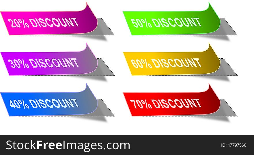 Set of peeling stickers with various percentage discounts. Set of peeling stickers with various percentage discounts