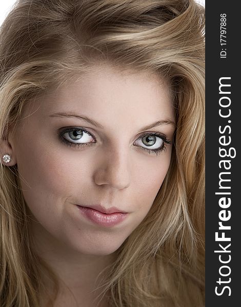 Intense close-up of teenage girl with big eyes