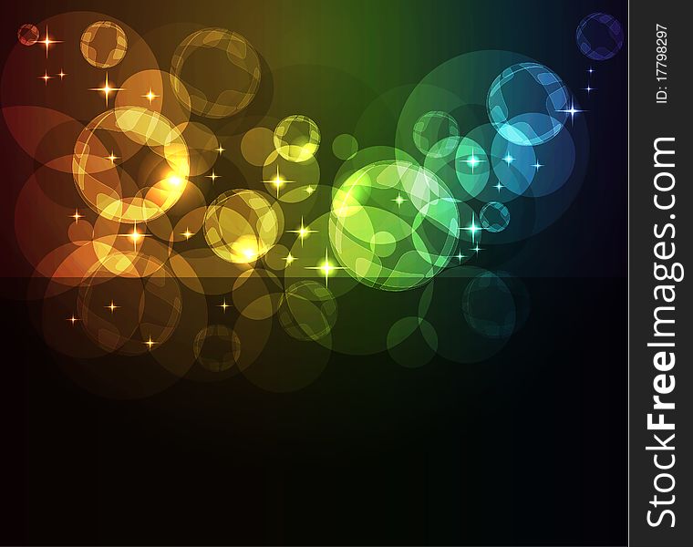 Glowing abstract background with stars and spheres