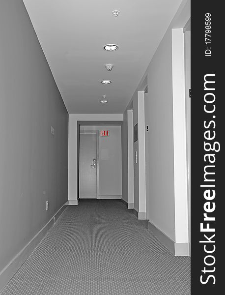 Apartment floor entrance with exit sign