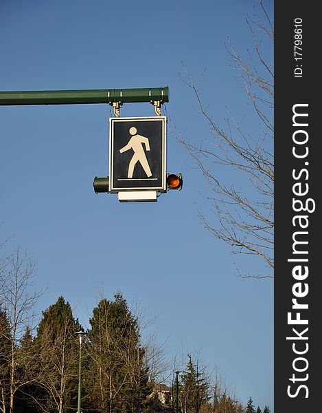 Pedestrian sign with nature view