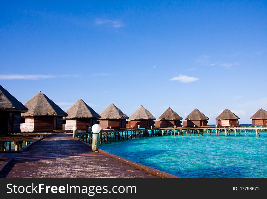 Water bungalows on the tropical island