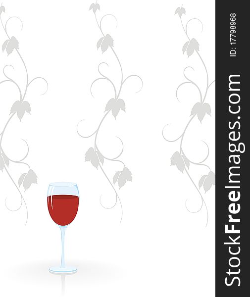 Glass of wine on the background pattern of the vine. Glass of wine on the background pattern of the vine