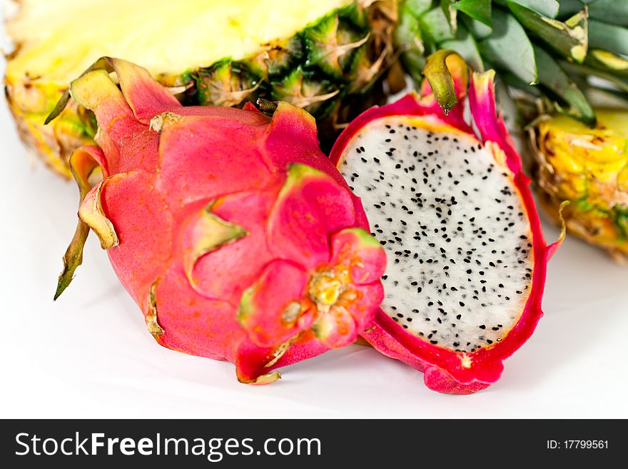 Pitaya, fresh dragon fruit,Pineapple, isolate